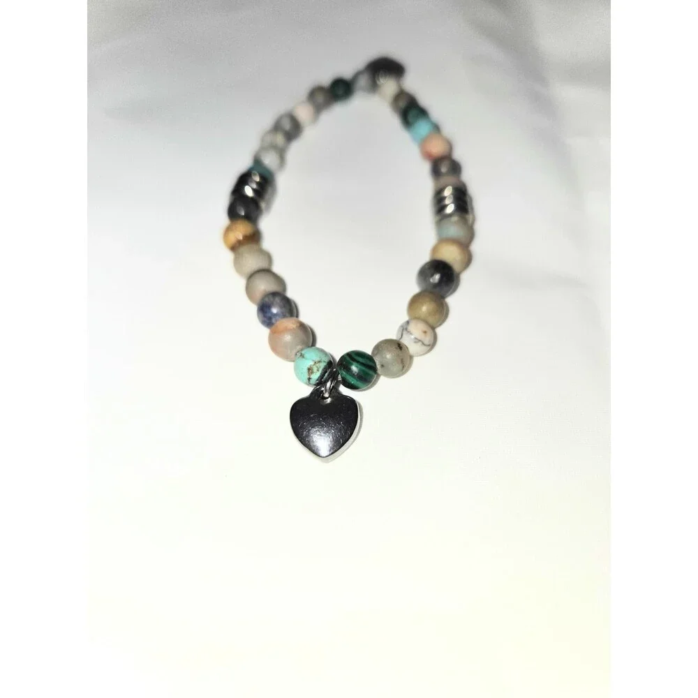Owl Pendant Beaded Necklace & Matching Stretch Bracelet Set Black Turquoise Tone
